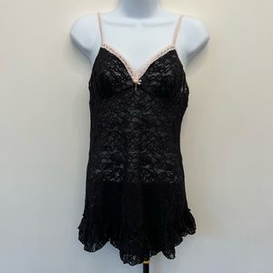 Victoria’s Secret black Lace Slip lingerie top with pink trim size large